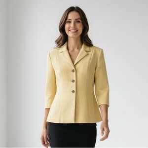 Courtnay Vintage Pale Yellow Office Top, Jacket, 3/4 Sleeves, Summer Weight